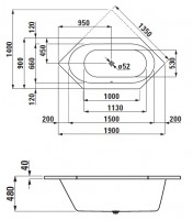 Laufen SOLUTIONS vana šestihranná 1900x900x480 mm, vestavná, bílá   H2255200000001